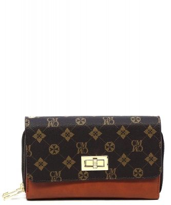 CM Monogram Twist Lock Double Zip Around Crossbody Wallet CM2746 BROWN